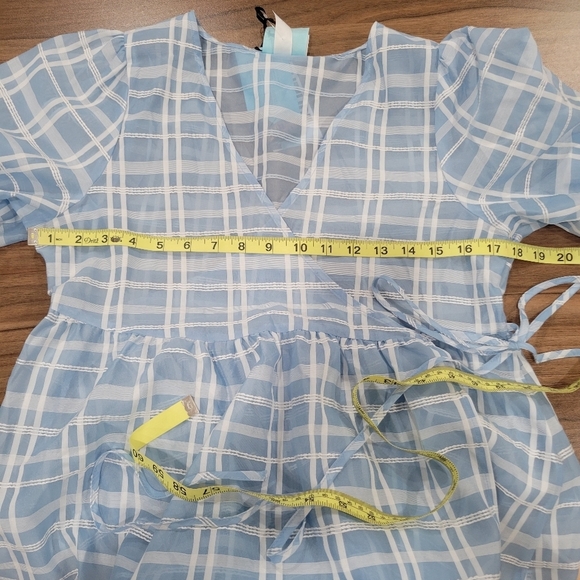 Future Collective Women's Gingham Check 3/4 Sleeve V-Neck Wrap Top Size XS - Picture 7 of 12